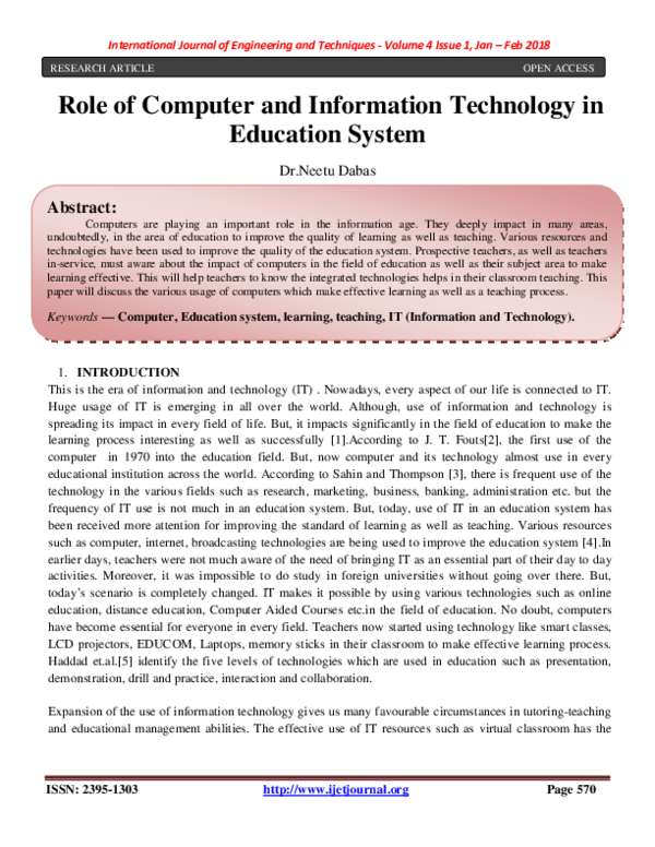 (PDF) Role of Computer and Information Technology in Education System