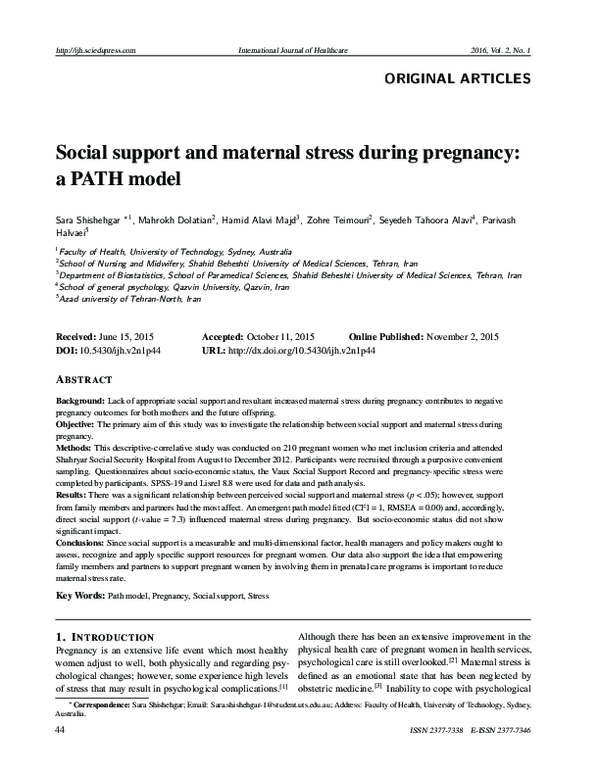 (PDF) Social support and maternal stress during pregnancy: a PATH model
