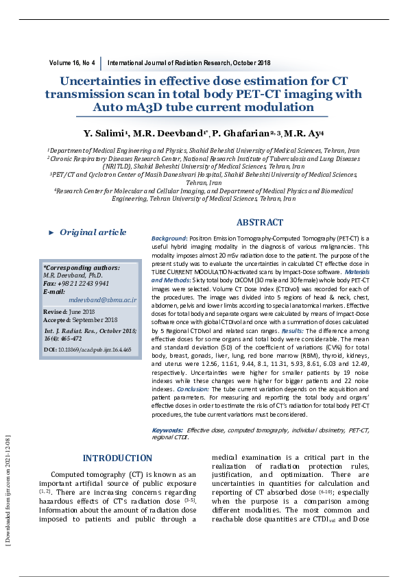(PDF) Effective Dose Uncertainty in PET-CT Imaging