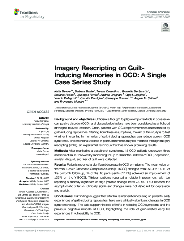 (PDF) Imagery Rescripting on Guilt-Inducing Memories in OCD: A Single ...