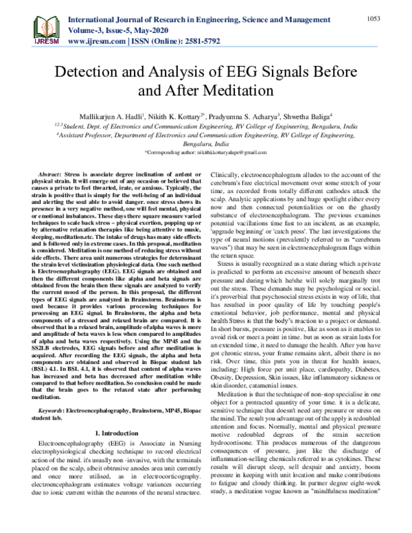 (PDF) Detection and Analysis of EEG Signals Before and After Meditation