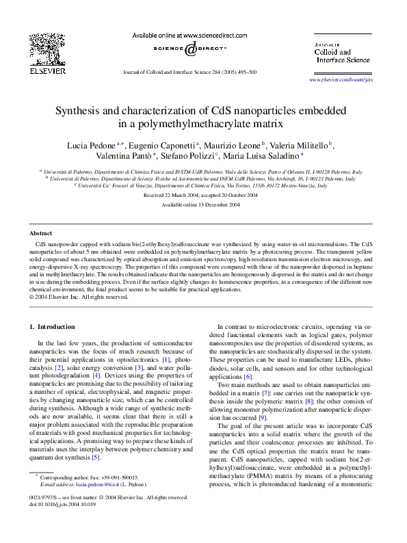 (PDF) Synthesis and Characterization of CdS Nanoparticles and Nanorods ...