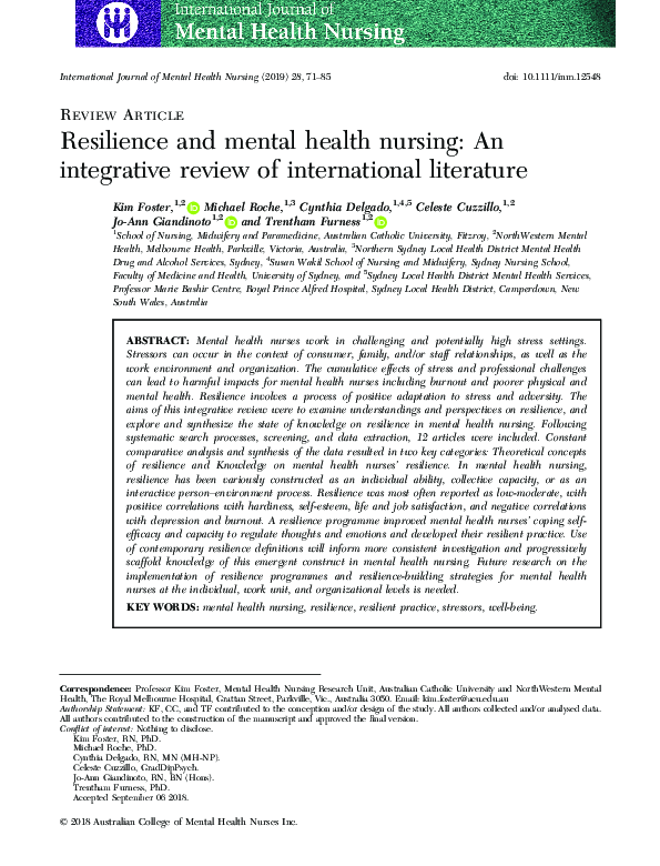 (PDF) Resilience and mental health nursing: An integrative review of ...