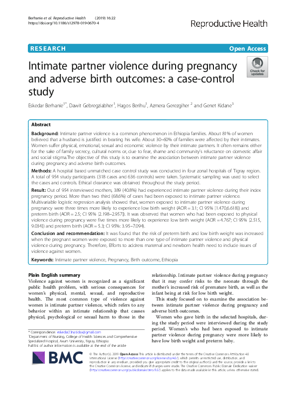 (PDF) Intimate Partner Violence During Pregnancy and 1-Year Post-Partum