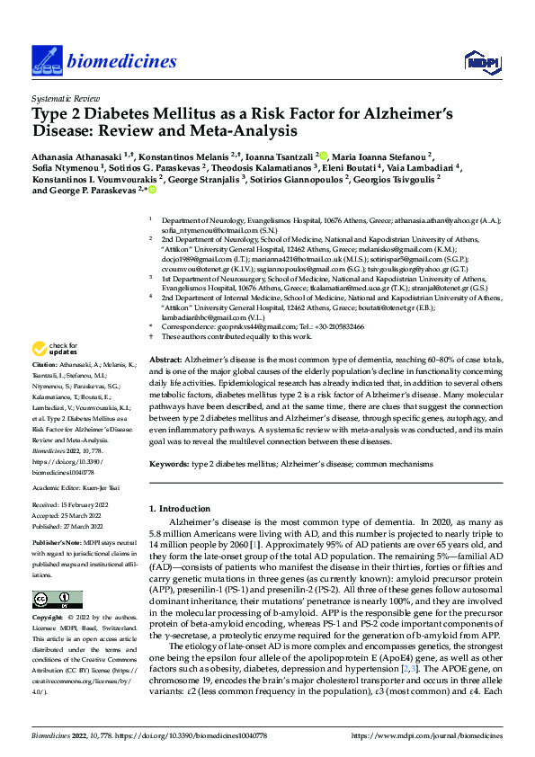 (PDF) Type 2 Diabetes Mellitus as a Risk Factor for Alzheimer’s Disease ...