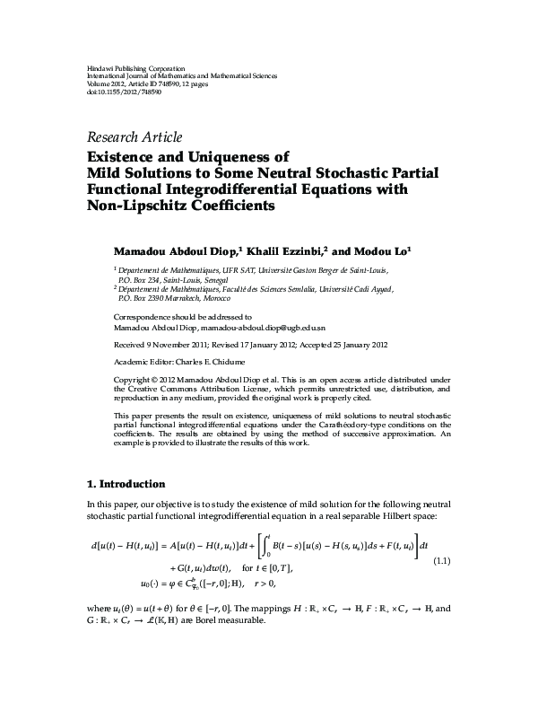 (PDF) Existence and Uniqueness of Mild Solutions to Some Neutral ...