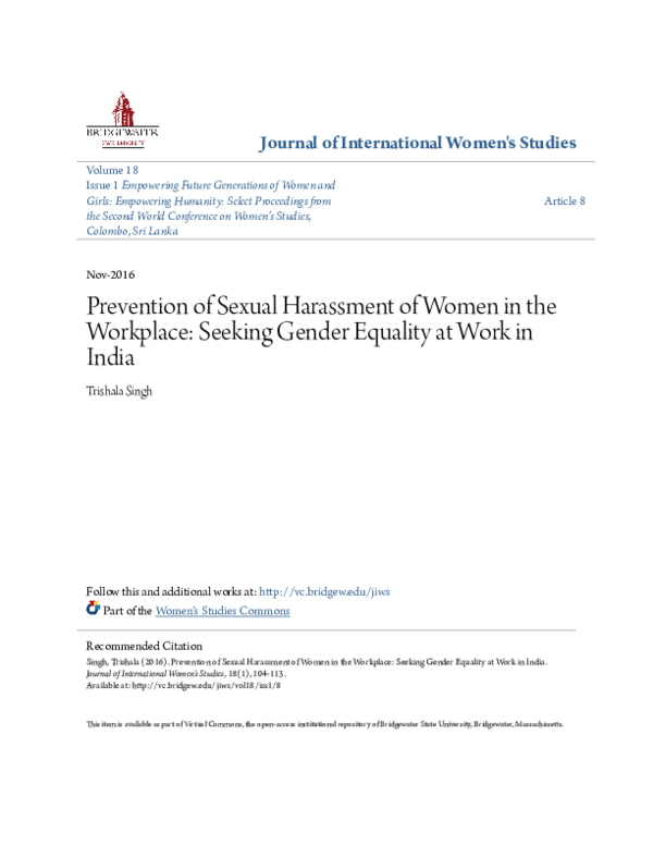 (PDF) Prevention of Sexual Harassment of Women in the Workplace ...