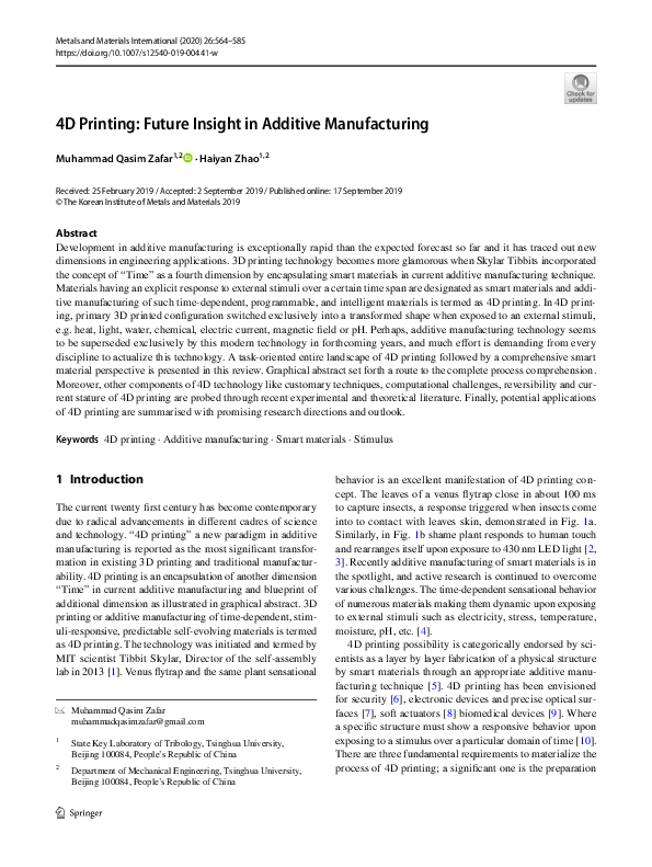 (PDF) 4D Printing Future Insight in Additive Manufacturing Muhammad