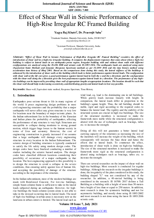 (PDF) Effect of Shear Wall in Seismic Performance of High-Rise ...