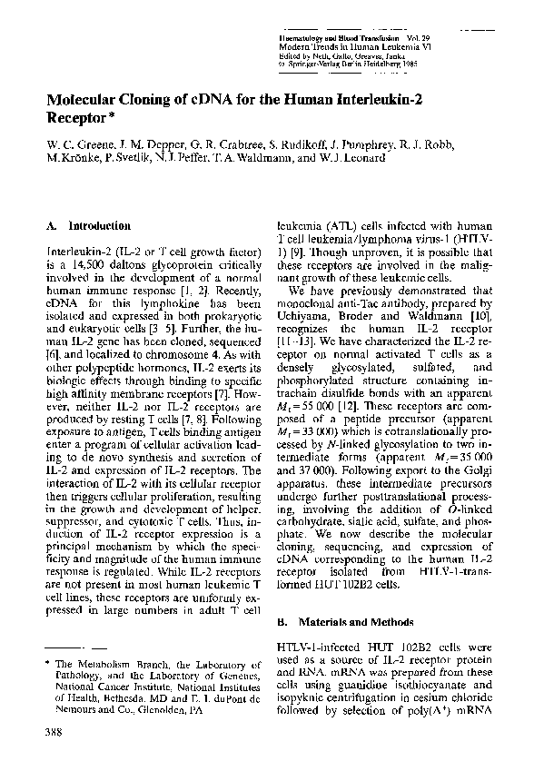 (PDF) Molecular Cloning of cDNA for the Human Interleukin-2 Receptor