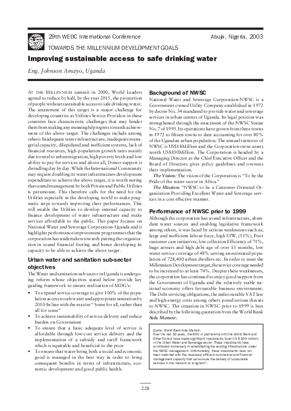 (PDF) Improving sustainable access to safe drinking water