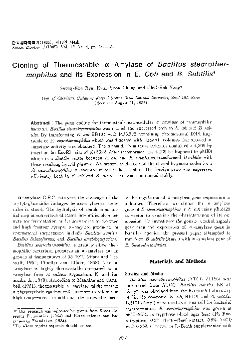 (PDF) Cloning of Thermostable a-Amylase of Bacillus stearother-mophilus ...