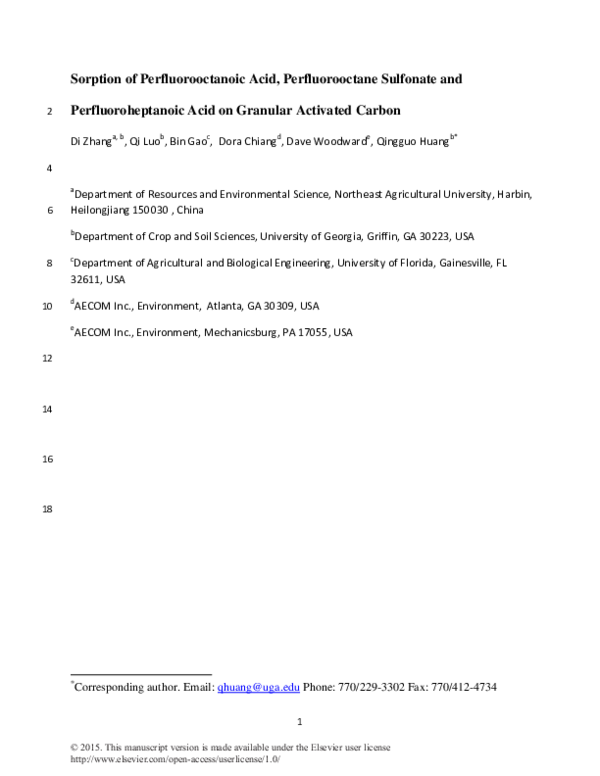 (PDF) Sorption of perfluorooctanoic acid, perfluorooctane sulfonate and ...