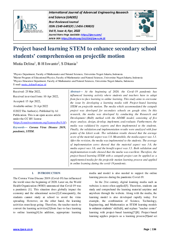 Pdf Project Based Learning Stem To Enhance Secondary School Students Comprehension On Pdf Project Based Learning Stem To Enhance Secondary School Students Comprehension On
