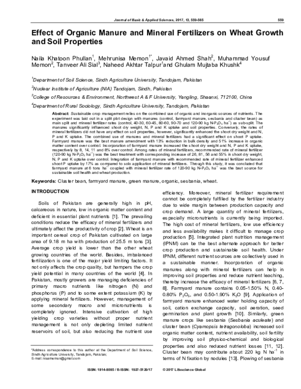 (PDF) Effect of Organic Manure and Mineral Fertilizers on Wheat Growth ...