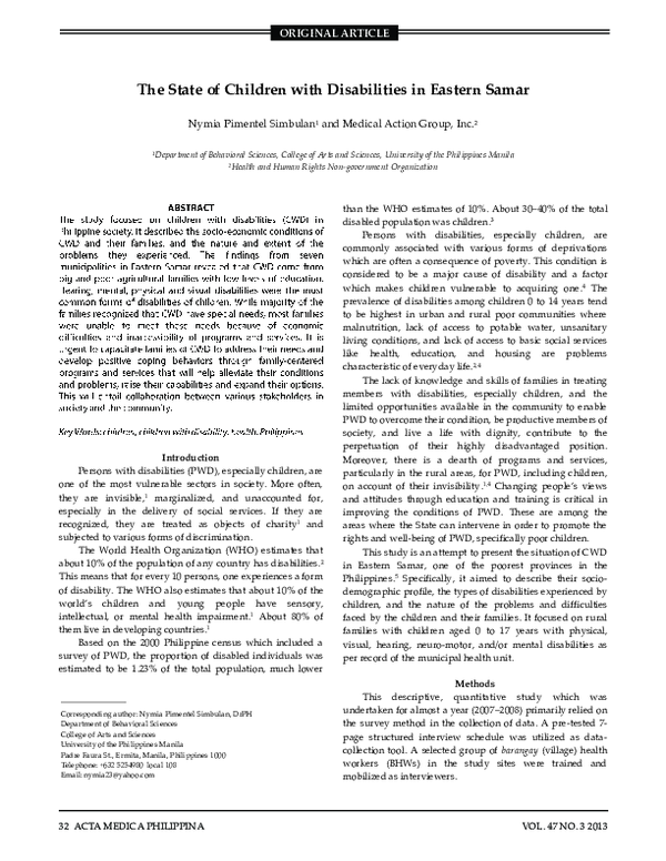 (PDF) The State of Children with Disabilities in Eastern Samar