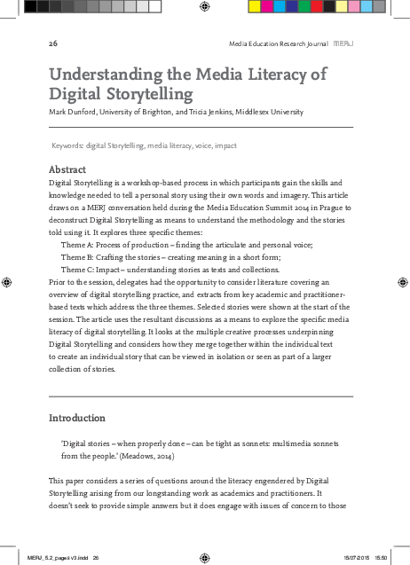 (PDF) Understanding the media literacy of digital storytelling
