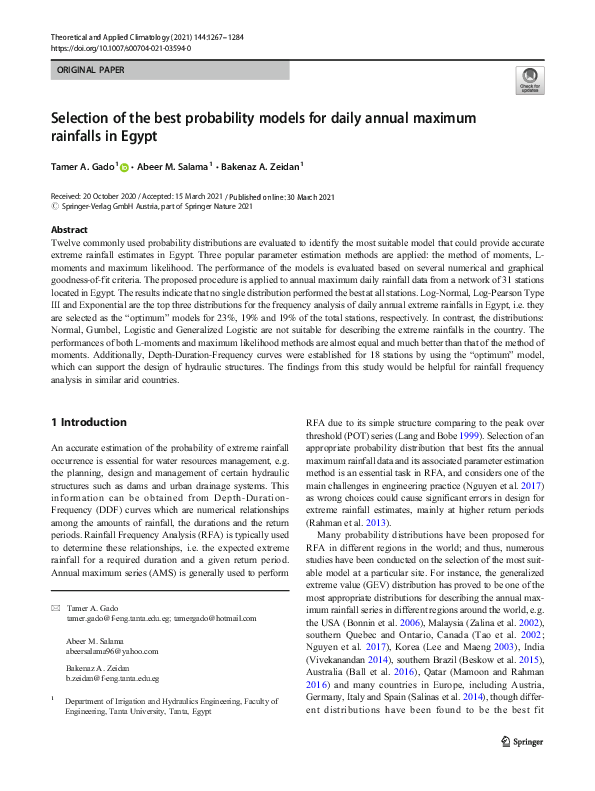 (PDF) Selection of the best probability models for daily annual maximum ...