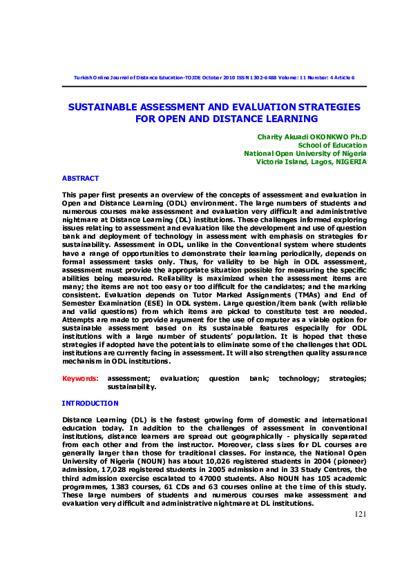 (PDF) Sustainable Assessment And Evaluation Strategies For Open And ...