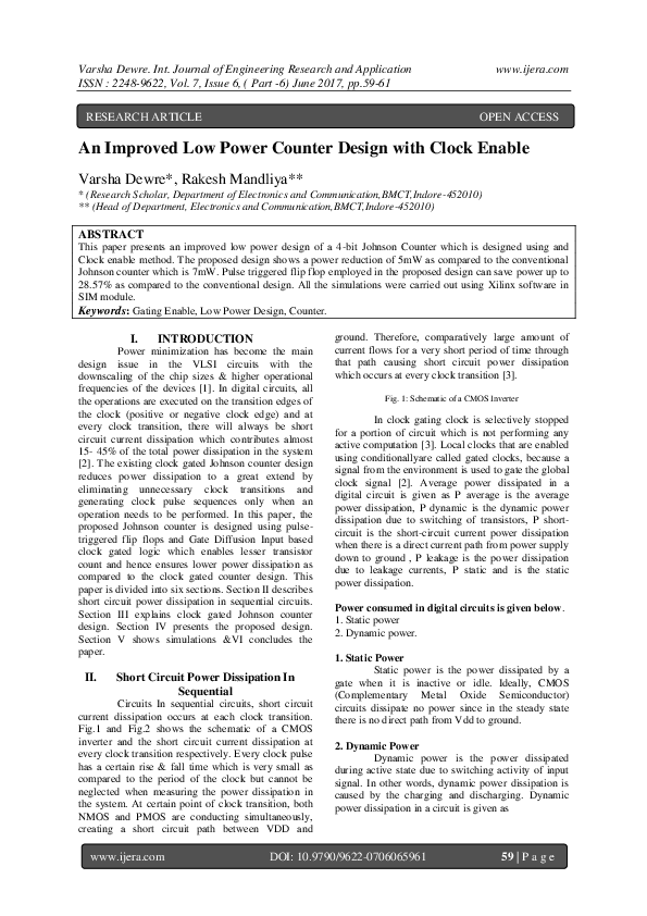 (PDF) An Improved Low Power Counter Design with Clock Enable