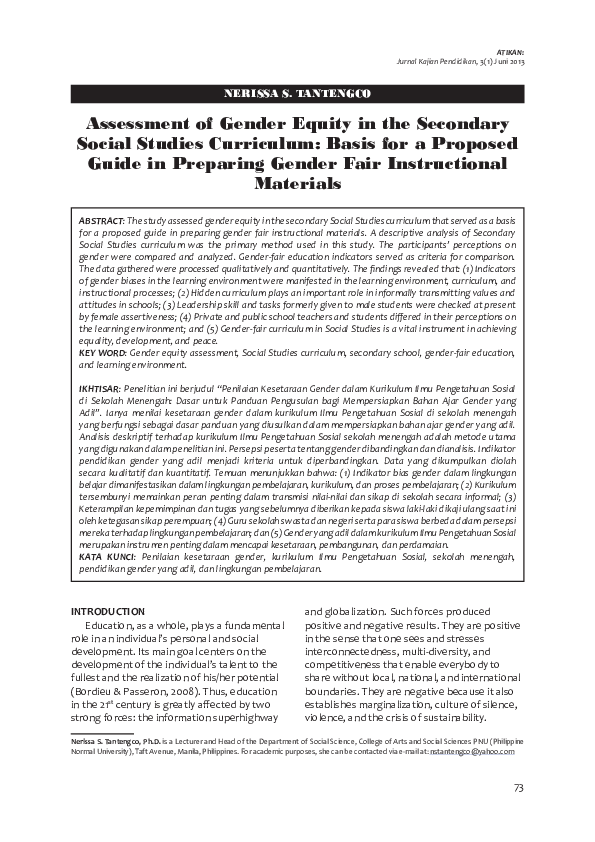 (PDF) Assessment of Gender Equity in the Secondary Social Studies