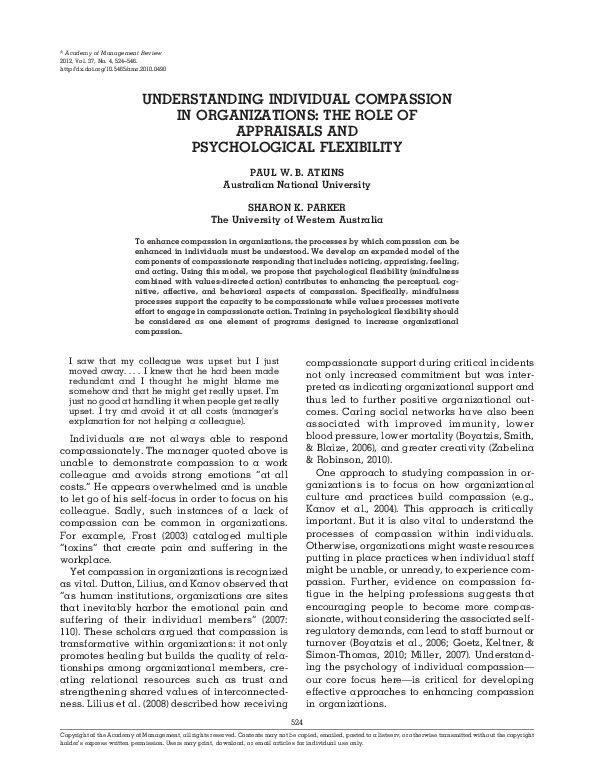 (PDF) Understanding Individual Compassion in Organizations: The Role of ...