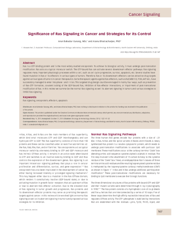 (PDF) Significance of Ras Signaling in Cancer and Strategies for its ...
