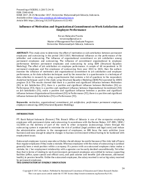 (PDF) Influence Of Motivation And Organizational Commitment On Work ...