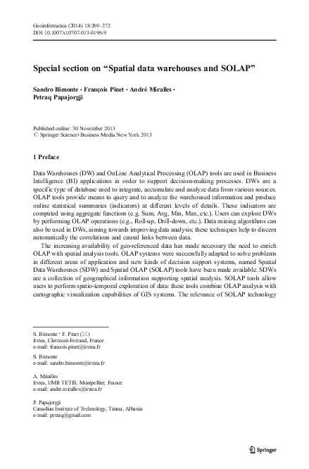 (PDF) Special section on “Spatial data warehouses and SOLAP”