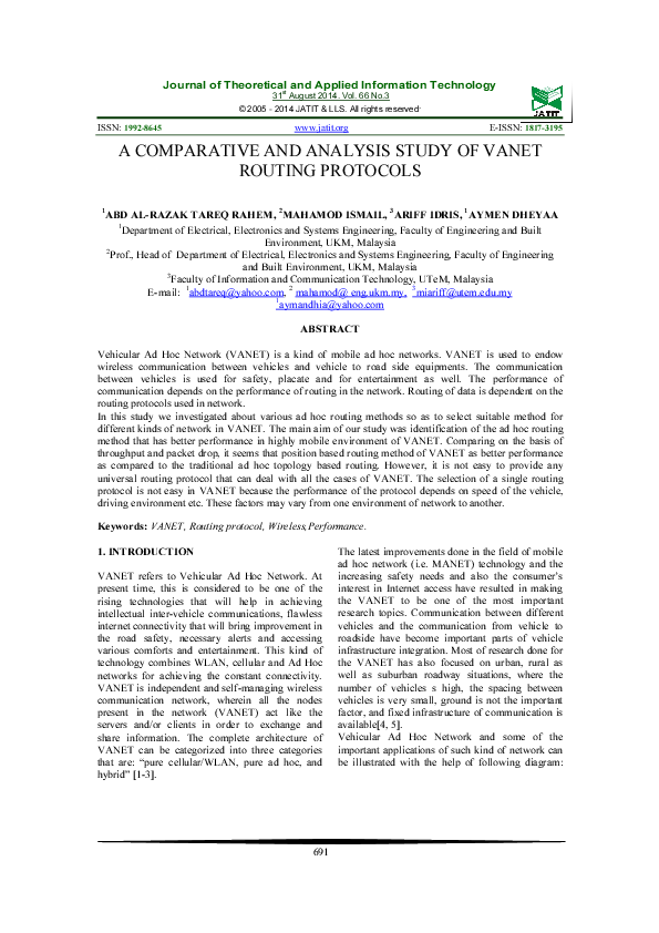 (PDF) A Comparative and Analysis Study of Vanet Routing Protocols