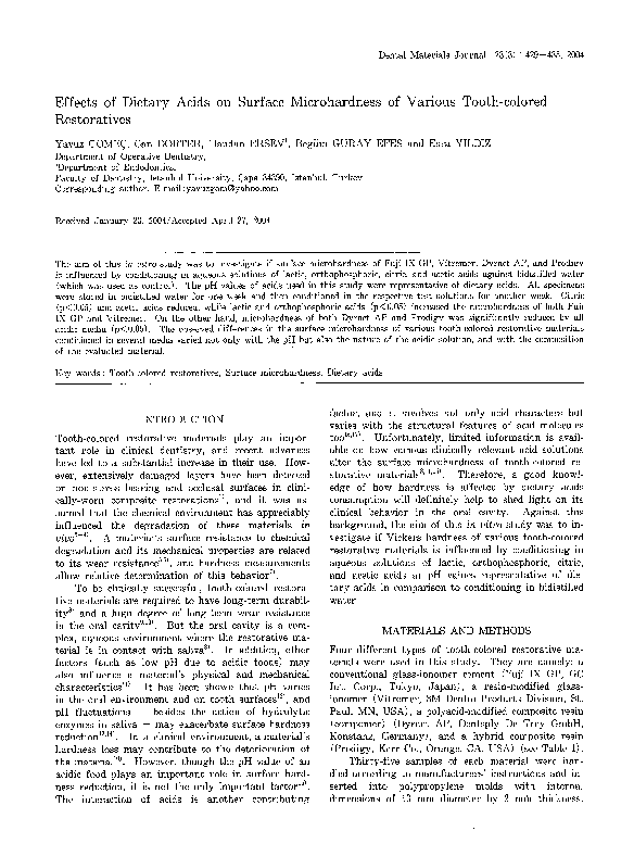 (PDF) Effects of dietary acids on surface microhardness of various