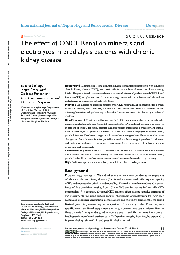 (PDF) The effect of ONCE Renal on minerals and electrolytes in ...