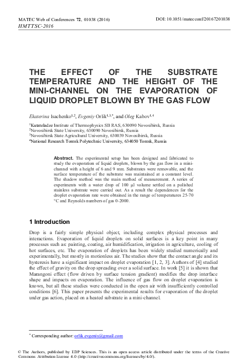 (PDF) The Effect of the Substrate Temperature and the Height of the ...