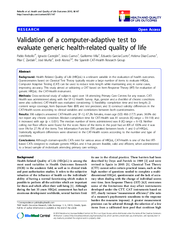 (PDF) Validation of a computer-adaptive test to evaluate generic health ...