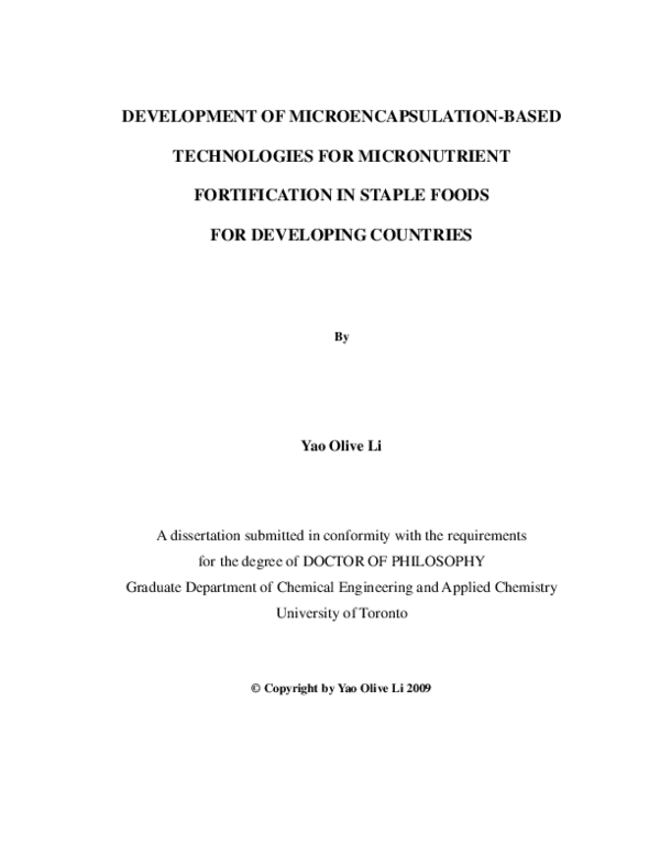 (PDF) Development of Microencapsulation-based Technologies for ...