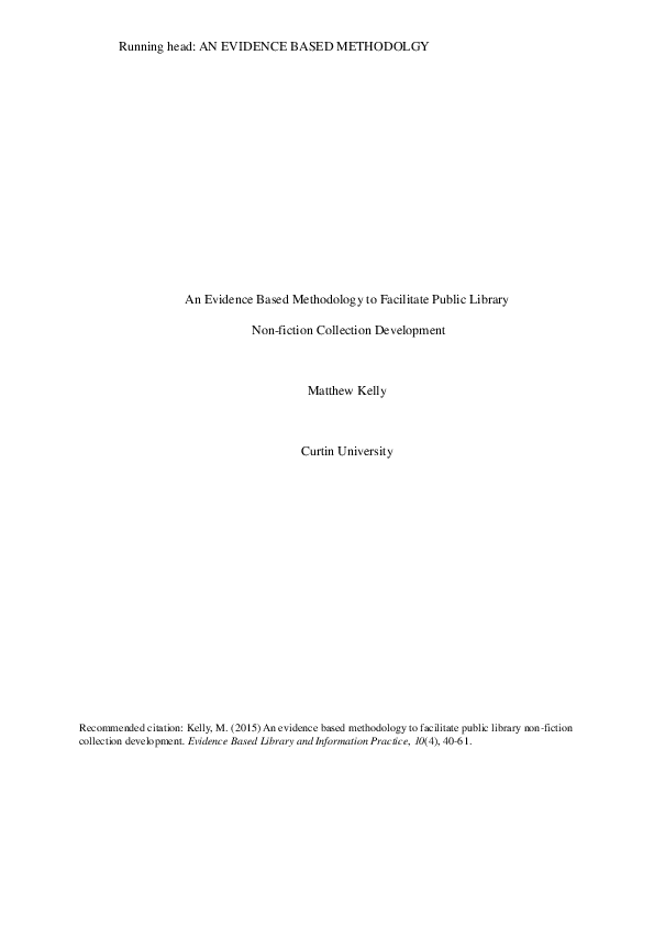 (PDF) An Evidence Based Methodology to Facilitate Public Library Non ...