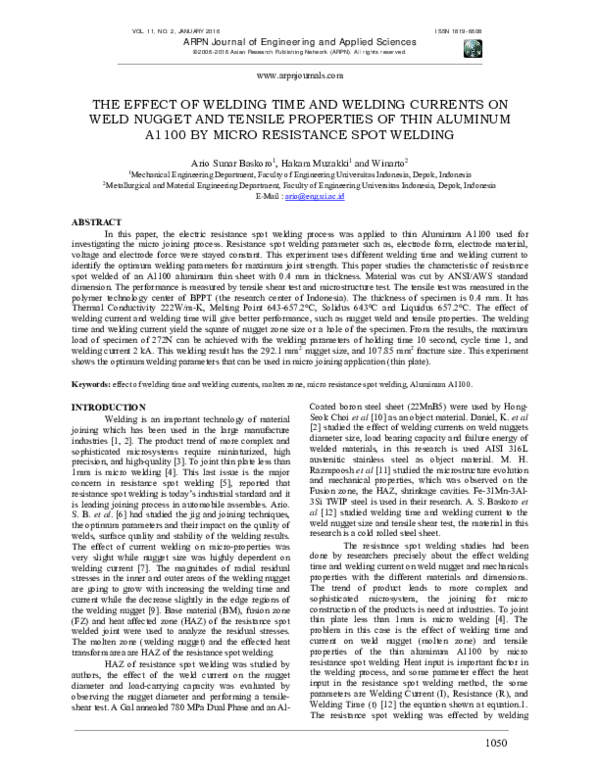 (PDF) The effect of welding time and welding currents on weld nugget ...