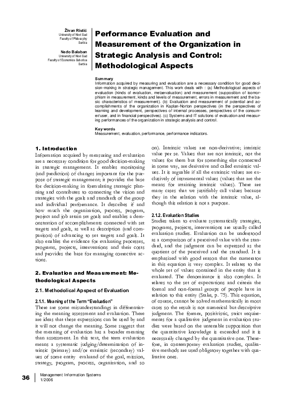 (PDF) Performance Evaluation and Measurement of the Organization in ...