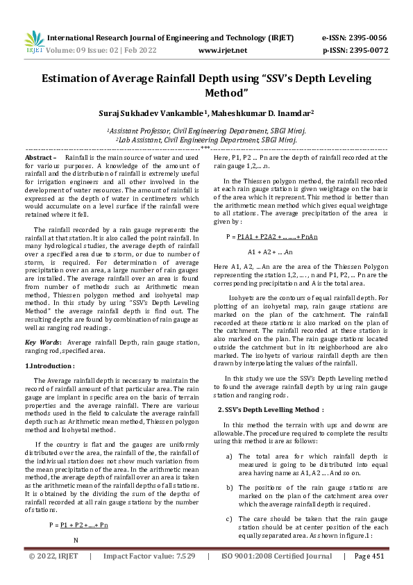 (PDF) Estimation of Average Rainfall Depth using 