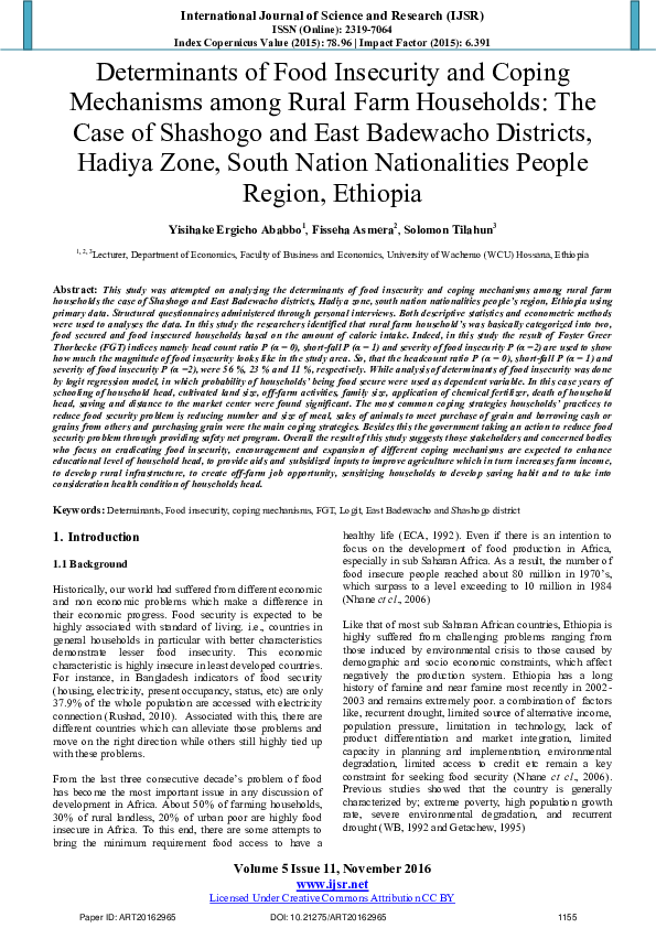 (PDF) Determinants of Food Insecurity and Coping Mechanisms among Rural ...