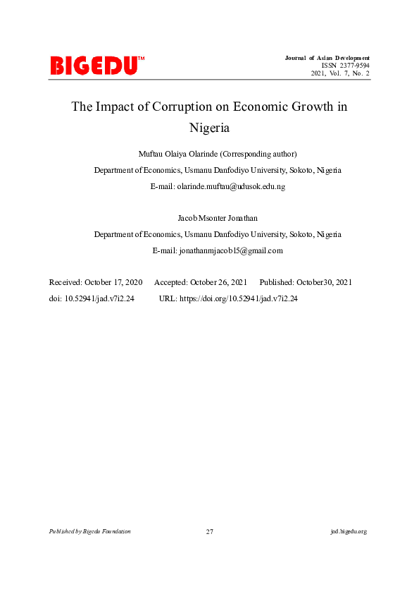 (PDF) The Impact of Corruption on Economic Growth in Nigeria
