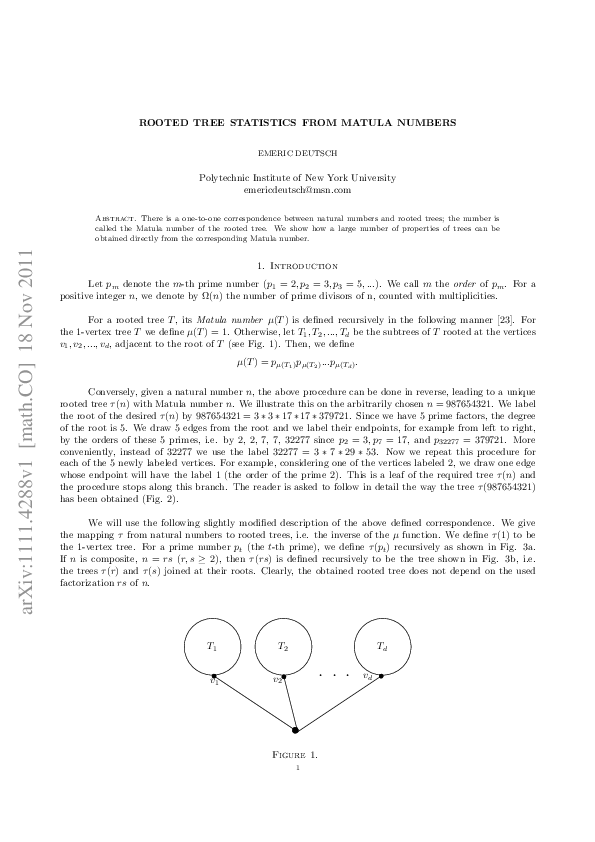 (PDF) Tree statistics from Matula numbers