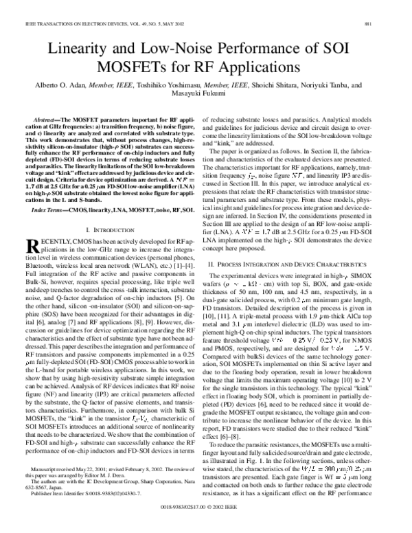 (PDF) Linearity and low-noise performance of SOI MOSFETs for RF ...