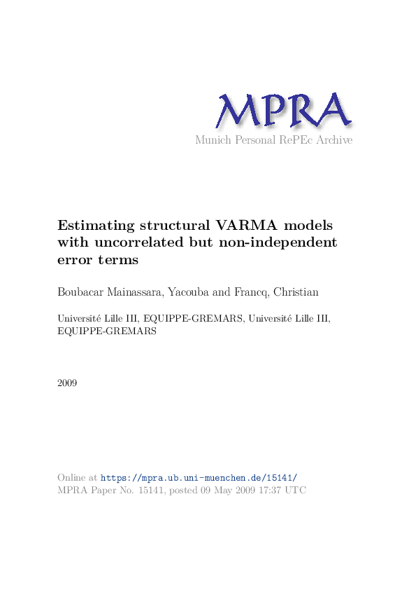 (PDF) Estimating structural VARMA models with uncorrelated but non ...