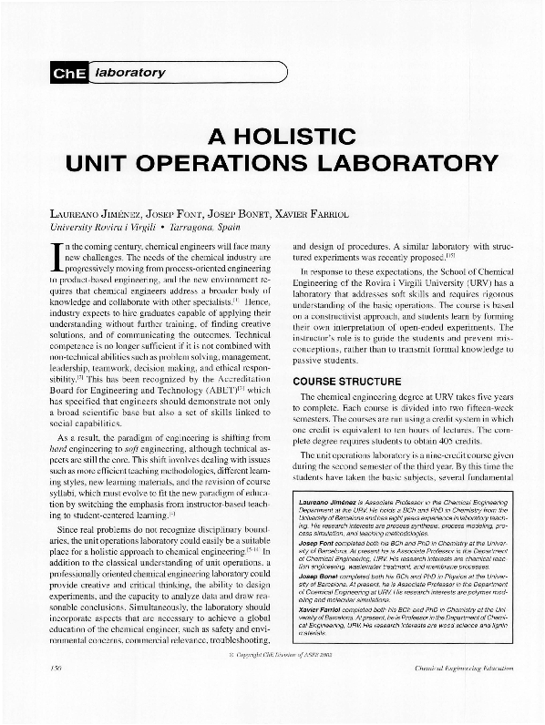 (PDF) A holistic unit operations laboratory