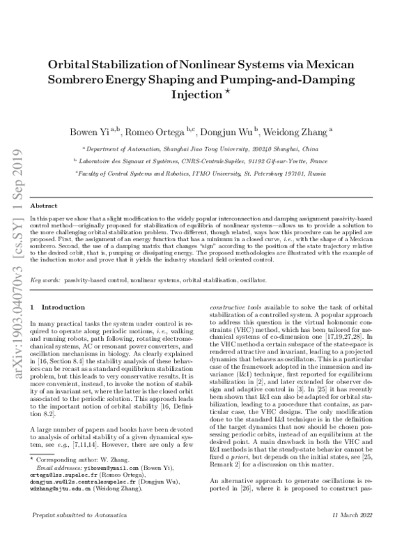 (PDF) Orbital stabilization of nonlinear systems via Mexican sombrero ...