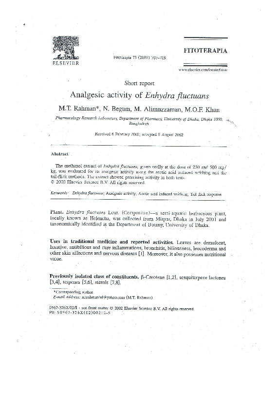 (PDF) Analgesic activity of Enhydra fluctuans