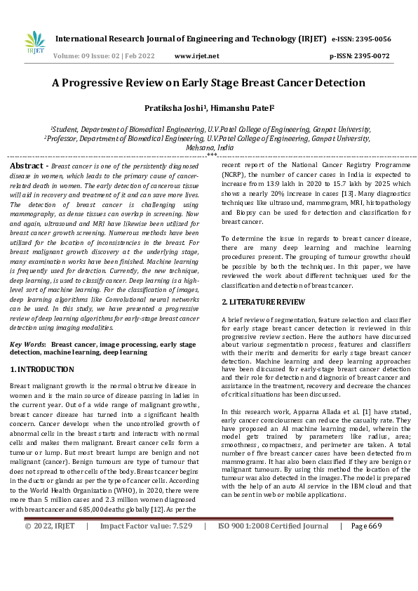 (PDF) A Progressive Review on Early Stage Breast Cancer Detection