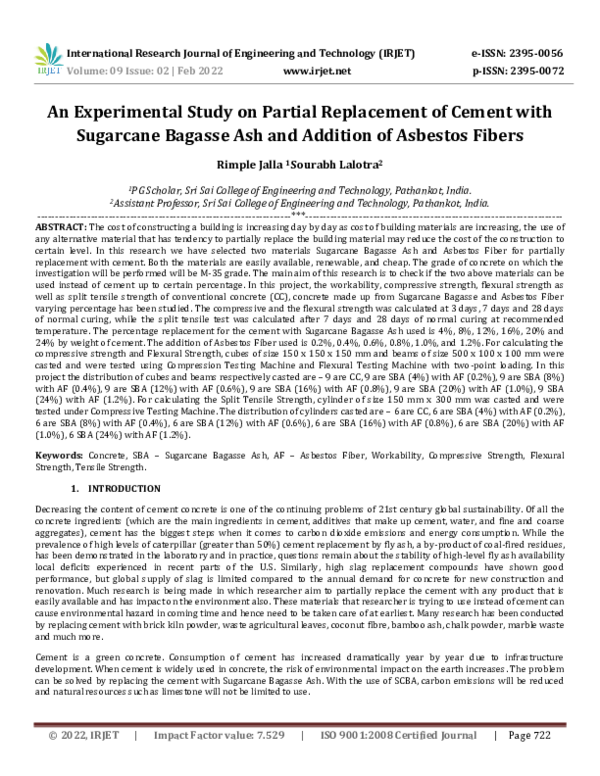 (PDF) An Experimental Study on Partial Replacement of Cement with ...