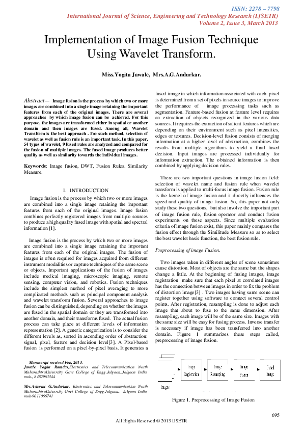 (PDF) Implementation of Image Fusion Technique Using Wavelet Transform ...